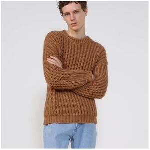 Sandro Paris Men's Chunky Knit Sweater Camel Brown Alpaca blend sz L